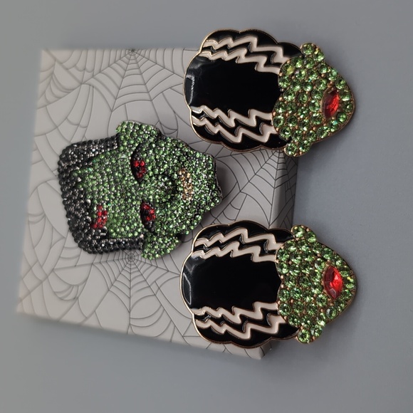 Jewelry - NWOT Bride of Frankenstein Earrings With Frankenstein Brooch Metallic Bejeweled